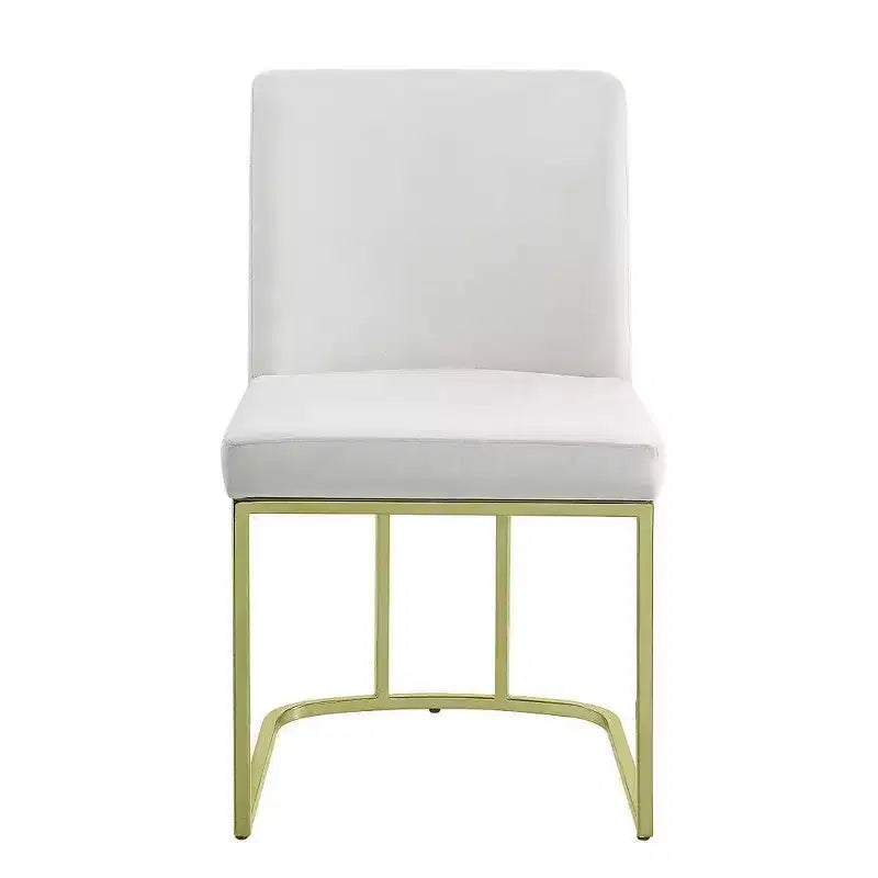 Set di 2 sedie da pranzo laterali da 60 cm, in morbido velluto bianco sporco, base in metallo dorato