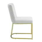 Set di 2 sedie da pranzo laterali da 60 cm, in morbido velluto bianco sporco, base in metallo dorato