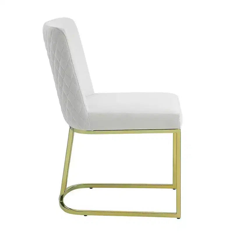 Set di 2 sedie da pranzo laterali da 60 cm, in morbido velluto bianco sporco, base in metallo dorato