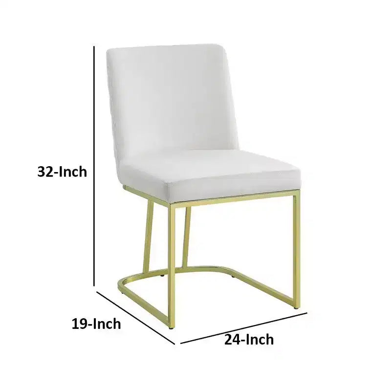 Set di 2 sedie da pranzo laterali da 60 cm, in morbido velluto bianco sporco, base in metallo dorato