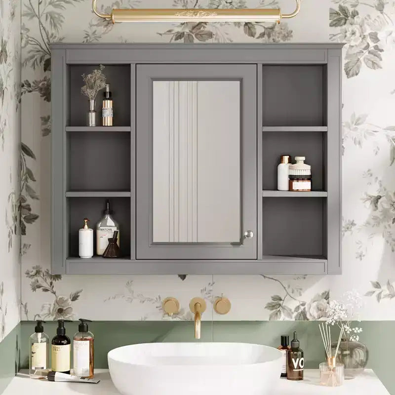 Mobiletto a specchio da bagno a parete con ante a scomparsa, telaio in MDF, design salvaspazio
