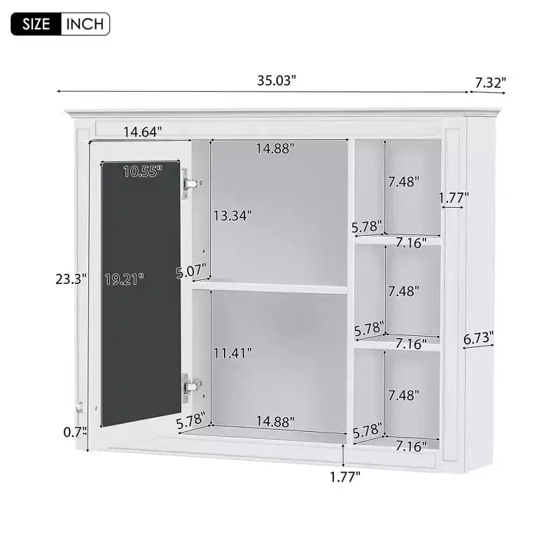 Mobiletto a specchio da bagno a parete con ante a scomparsa, telaio in MDF, design salvaspazio