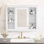 Mobiletto a specchio da bagno a parete con ante a scomparsa, telaio in MDF, design salvaspazio