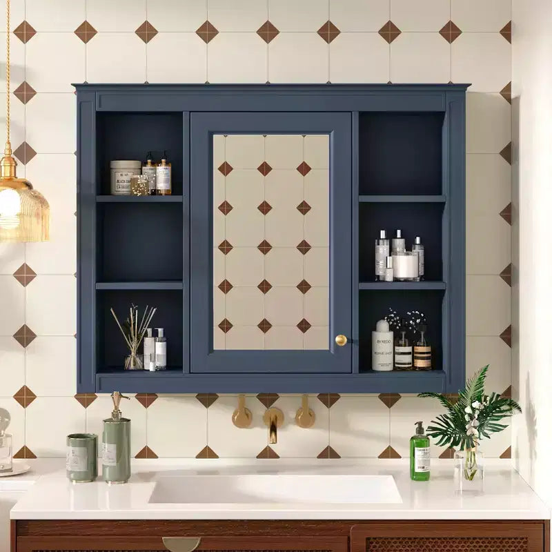Mobiletto a specchio da bagno a parete con ante a scomparsa, telaio in MDF, design salvaspazio