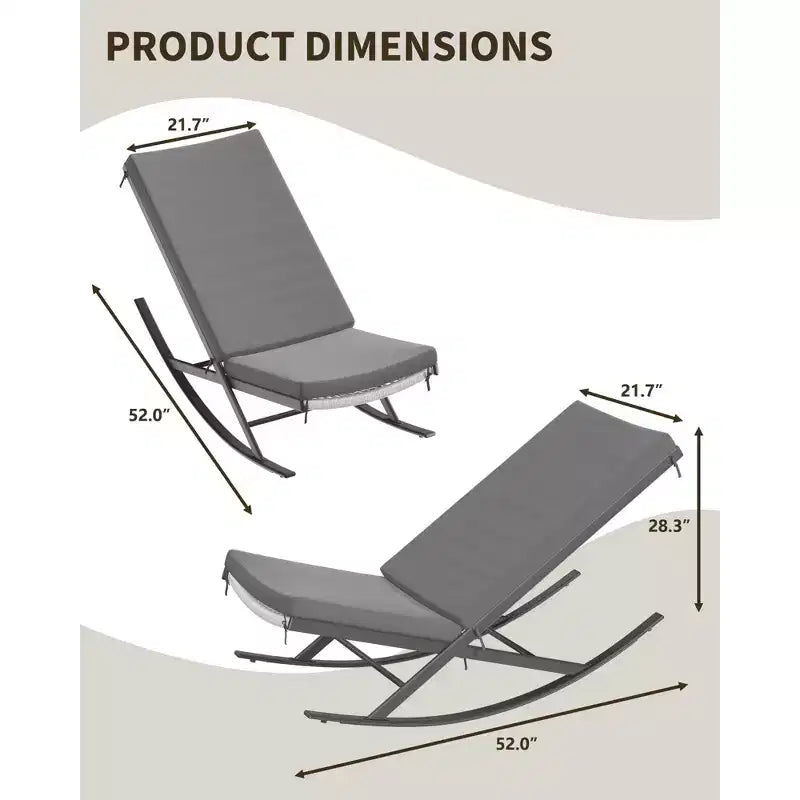 Set di 2 sedie a dondolo da esterno per patio, sedie a dondolo per esterni, poltrona a dondolo in rattan per esterni con cuscini per portico anteriore, giardino