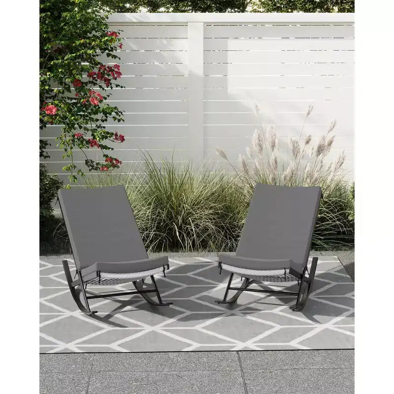 Set di 2 sedie a dondolo da esterno per patio, sedie a dondolo per esterni, poltrona a dondolo in rattan per esterni con cuscini per portico anteriore, giardino