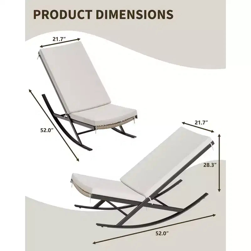 Set di 2 sedie a dondolo da esterno per patio, sedie a dondolo per esterni, poltrona a dondolo in rattan per esterni con cuscini per portico anteriore, giardino
