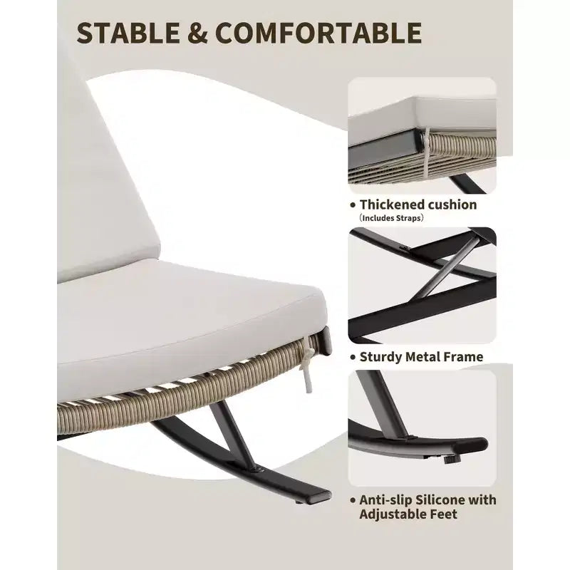 Set di 2 sedie a dondolo da esterno per patio, sedie a dondolo per esterni, poltrona a dondolo in rattan per esterni con cuscini per portico anteriore, giardino
