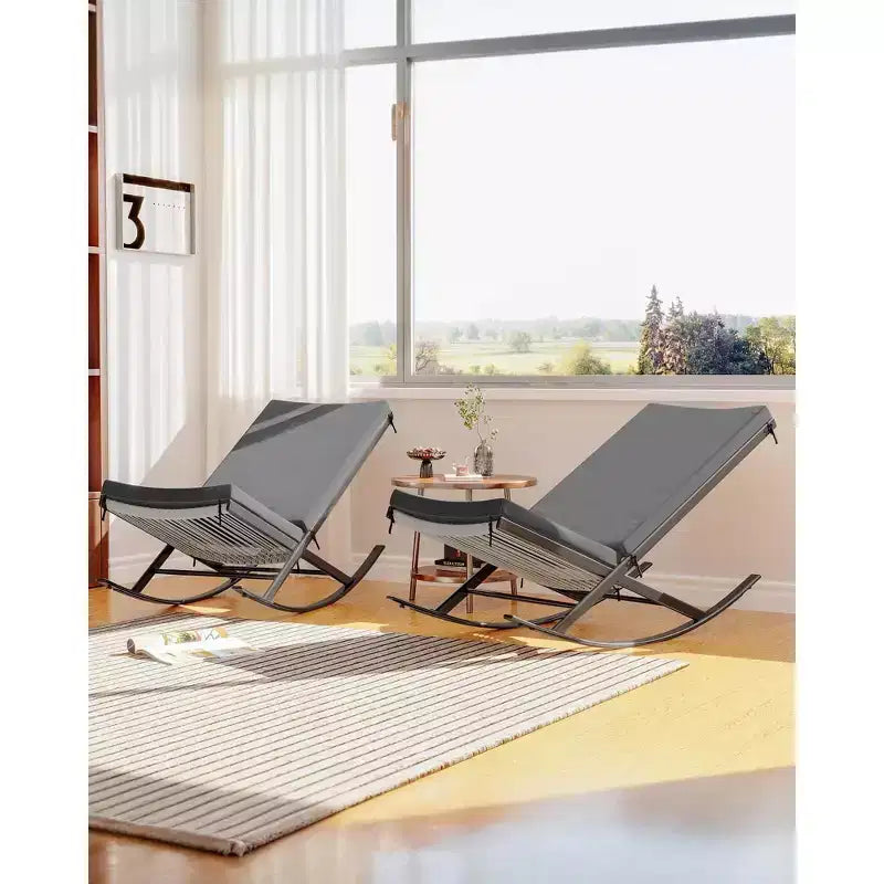 Set di 2 sedie a dondolo da esterno per patio, sedie a dondolo per esterni, poltrona a dondolo in rattan per esterni con cuscini per portico anteriore, giardino
