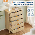 Cassettiera a 5 cassetti scanalata, cassettiera sottile in legno alta 114 cm per piccoli spazi, cassettiera moderna stile farmhouse per camera da letto, cameretta, appartamento