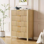 Cassettiera a 5 cassetti scanalata, cassettiera sottile in legno alta 114 cm per piccoli spazi, cassettiera moderna stile farmhouse per camera da letto, cameretta, appartamento