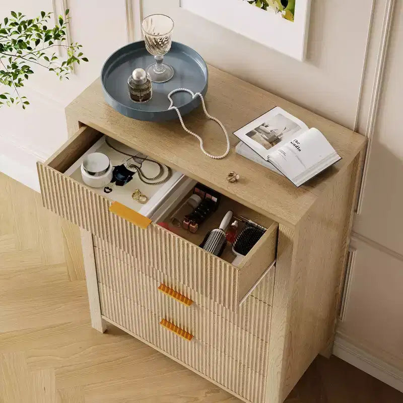 Cassettiera a 5 cassetti scanalata, cassettiera sottile in legno alta 114 cm per piccoli spazi, cassettiera moderna stile farmhouse per camera da letto, cameretta, appartamento