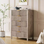 Cassettiera a 5 cassetti scanalata, cassettiera sottile in legno alta 114 cm per piccoli spazi, cassettiera moderna stile farmhouse per camera da letto, cameretta, appartamento