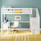 Letto a soppalco alto classico singolo (scala all'estremità) + scrivania + scaletta