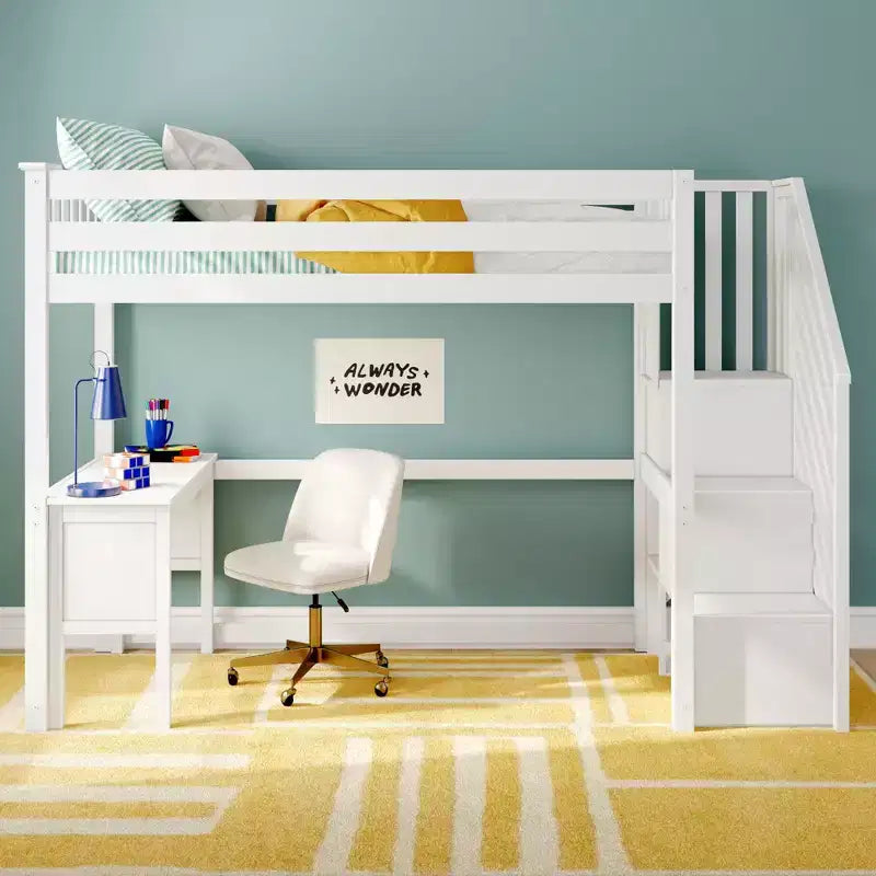 Letto a soppalco alto classico singolo (scala all'estremità) + scrivania + scaletta