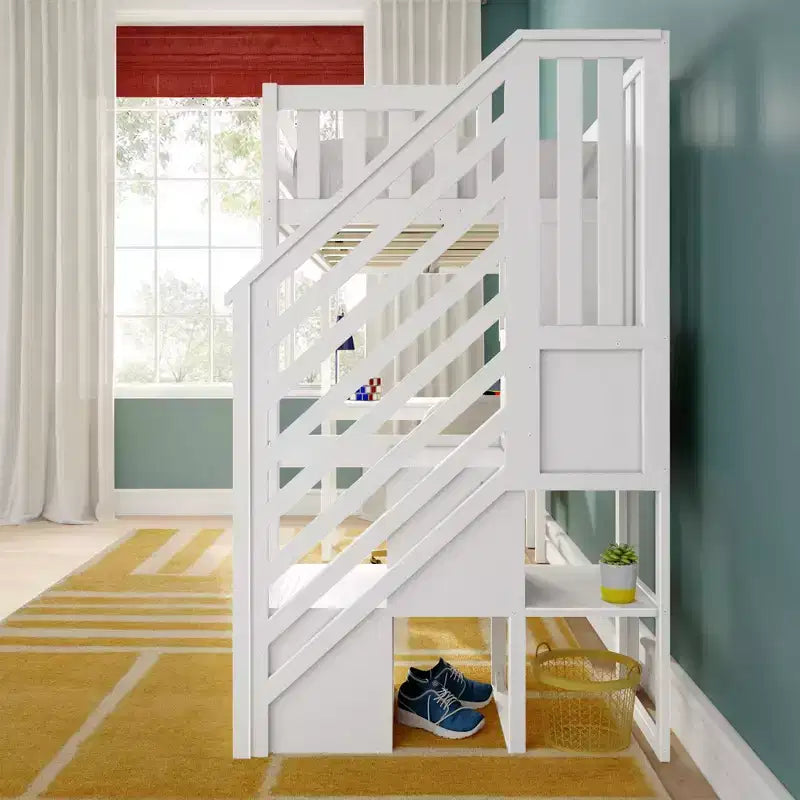 Letto a soppalco alto classico singolo (scala all'estremità) + scrivania + scaletta