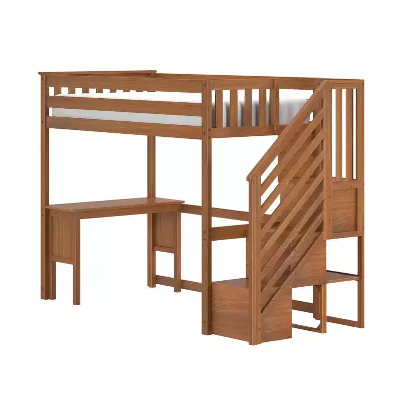 Letto a soppalco alto classico singolo (scala all'estremità) + scrivania + scaletta