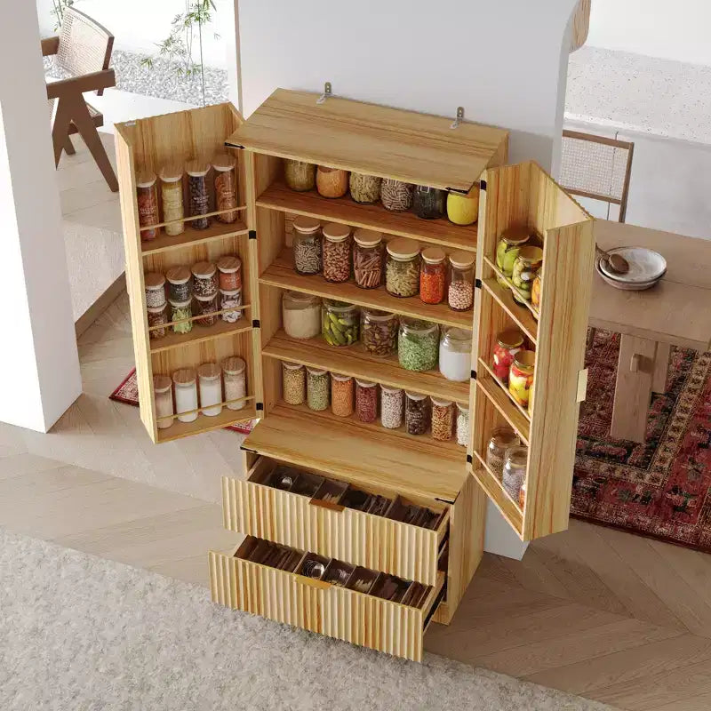 Mobile Dispensa da Cucina con Ante Magnetiche Effetto Legno, Ripiani Regolabili e Cassetto Contenitore