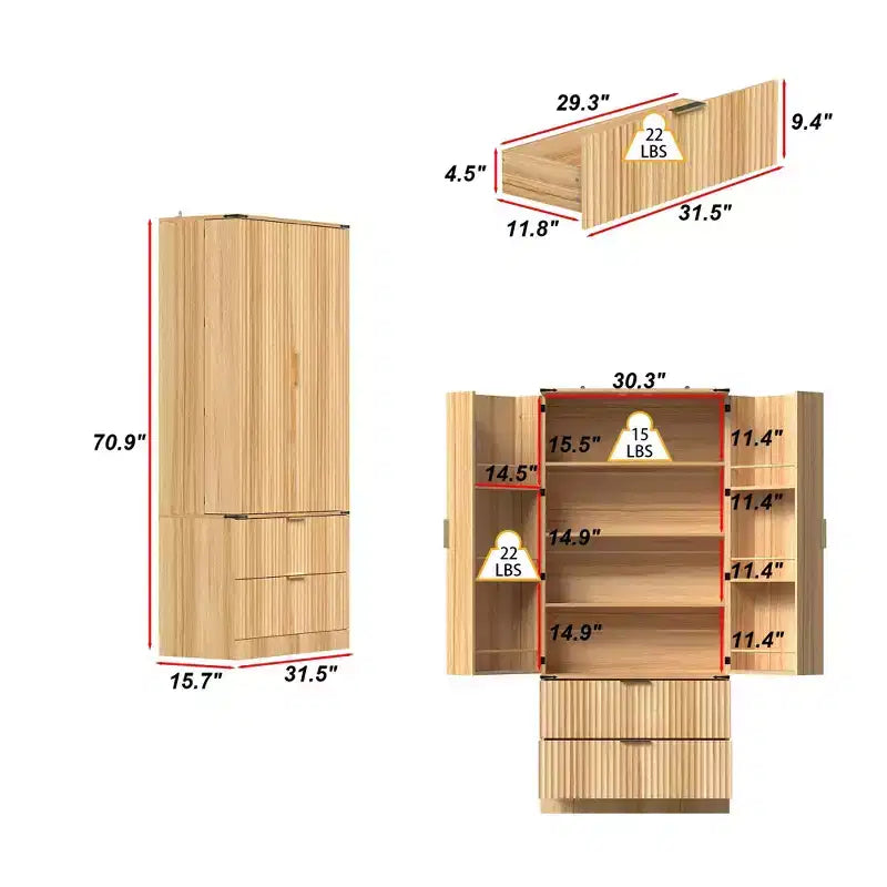 Mobile Dispensa da Cucina con Ante Magnetiche Effetto Legno, Ripiani Regolabili e Cassetto Contenitore
