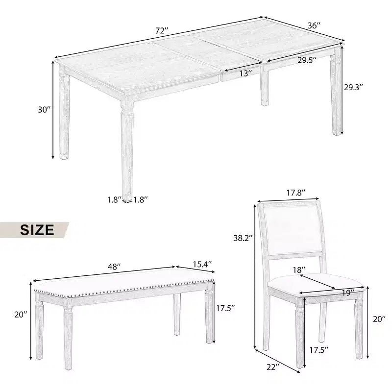 Set tavolo da pranzo vintage e set tavolo da cucina rustico per 6 con 4 sedie e panca e gambe intagliate retrò