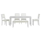 Set tavolo da pranzo vintage e set tavolo da cucina rustico per 6 con 4 sedie e panca e gambe intagliate retrò