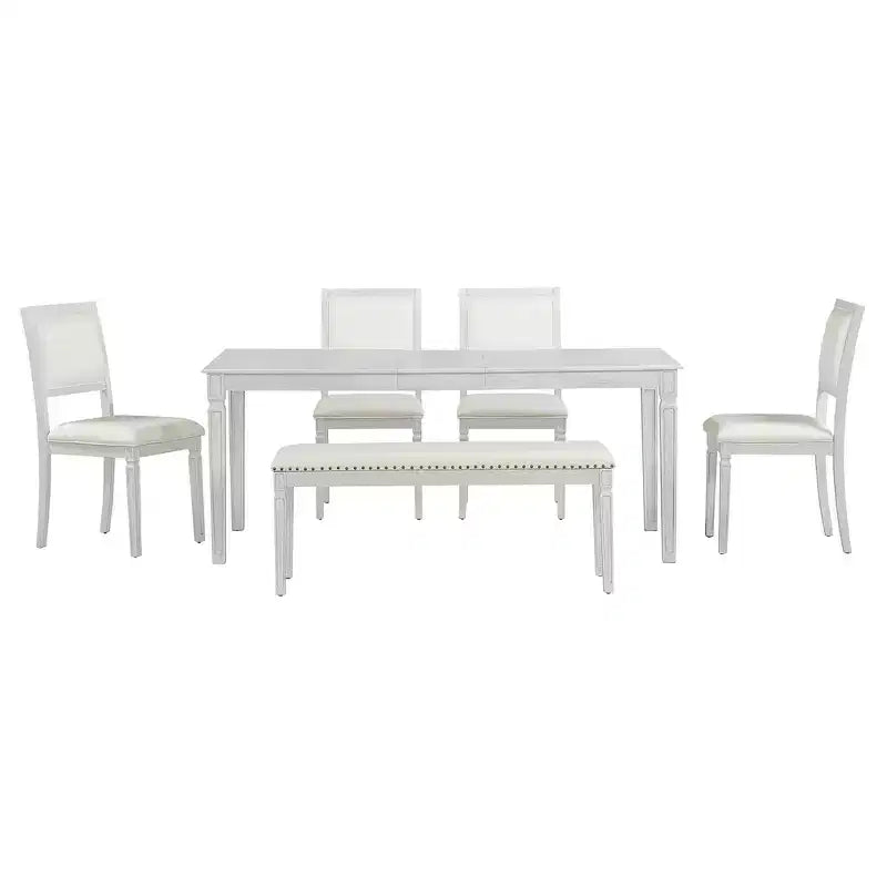Set tavolo da pranzo vintage e set tavolo da cucina rustico per 6 con 4 sedie e panca e gambe intagliate retrò