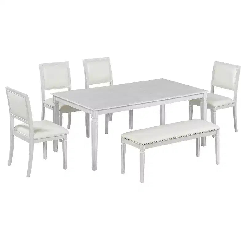 Set tavolo da pranzo vintage e set tavolo da cucina rustico per 6 con 4 sedie e panca e gambe intagliate retrò
