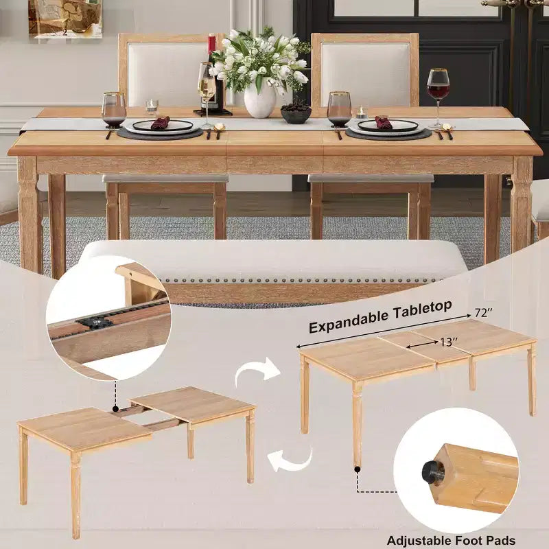 Set tavolo da pranzo vintage e set tavolo da cucina rustico per 6 con 4 sedie e panca e gambe intagliate retrò