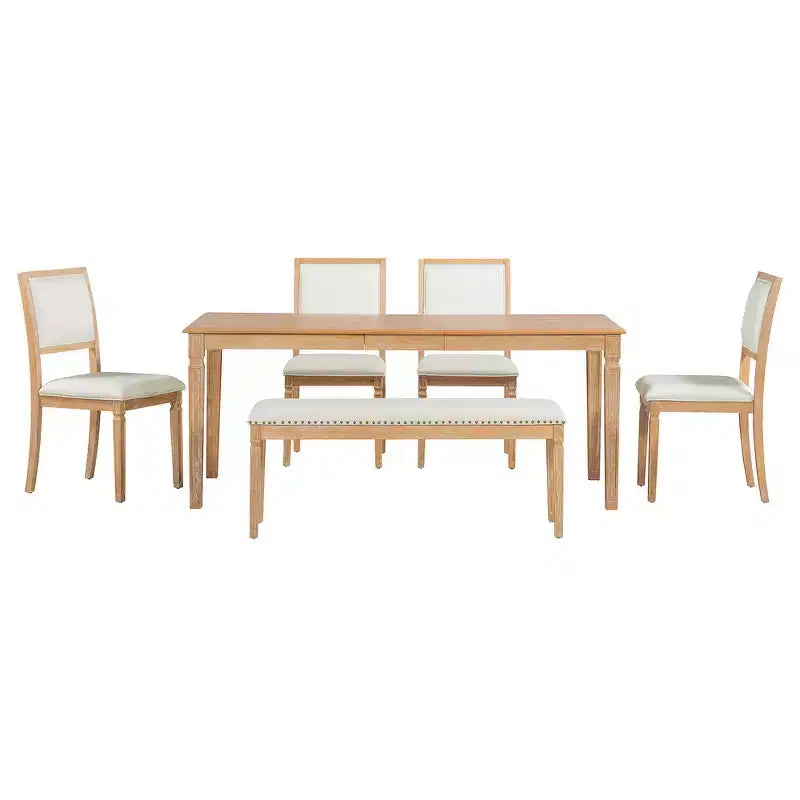 Set tavolo da pranzo vintage e set tavolo da cucina rustico per 6 con 4 sedie e panca e gambe intagliate retrò