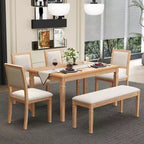 Whisen Vintage Dining Table Set & Rustic Kitchen Table Set for 6 with 4 Chairs & Bench and Retro Carved Legs