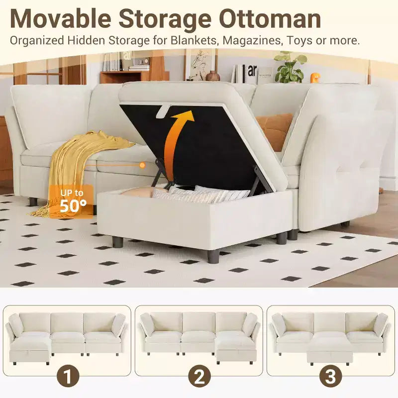 Divano angolare a L da 97 pollici, divano componibile modulare imbottito con pouf contenitore, divano letto profondo per soggiorno, ufficio e appartamento