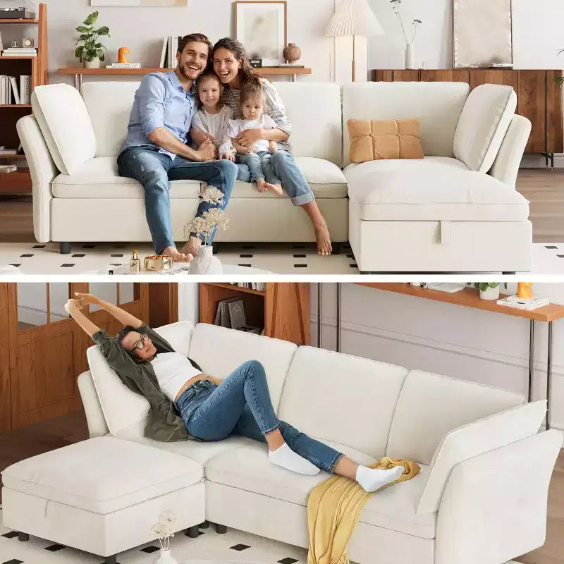 Divano angolare a L da 97 pollici, divano componibile modulare imbottito con pouf contenitore, divano letto profondo per soggiorno, ufficio e appartamento