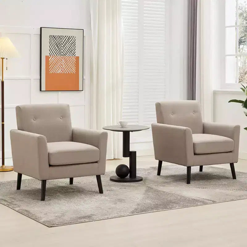 Poltrona di design, poltrona moderna con schienale a orecchioni per soggiorno, poltrona da lettura in tessuto di lino, comoda poltrona singola, cuscino ad alta resilienza