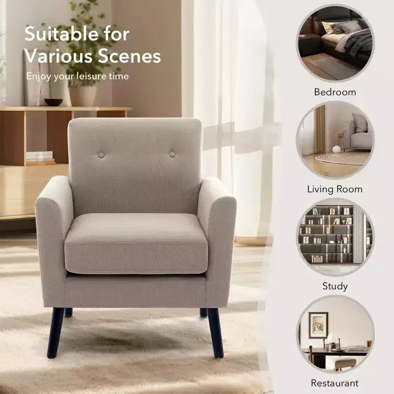 Poltrona di design, poltrona moderna con schienale a orecchioni per soggiorno, poltrona da lettura in tessuto di lino, comoda poltrona singola, cuscino ad alta resilienza