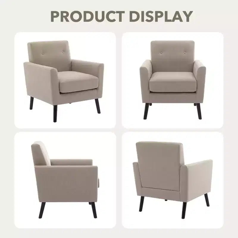 Poltrona di design, poltrona moderna con schienale a orecchioni per soggiorno, poltrona da lettura in tessuto di lino, comoda poltrona singola, cuscino ad alta resilienza