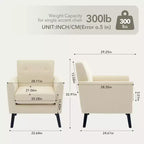 Poltrona di design, poltrona moderna con schienale a orecchioni per soggiorno, poltrona da lettura in tessuto di lino, comoda poltrona singola, cuscino ad alta resilienza
