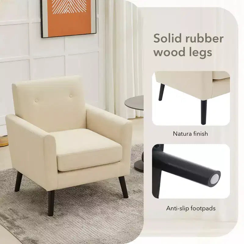 Poltrona di design, poltrona moderna con schienale a orecchioni per soggiorno, poltrona da lettura in tessuto di lino, comoda poltrona singola, cuscino ad alta resilienza
