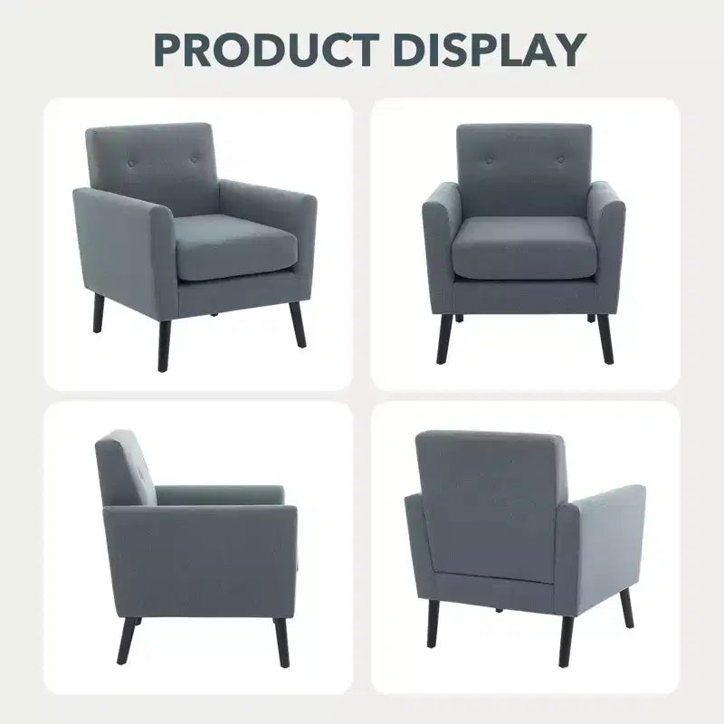 Poltrona di design, poltrona moderna con schienale a orecchioni per soggiorno, poltrona da lettura in tessuto di lino, comoda poltrona singola, cuscino ad alta resilienza