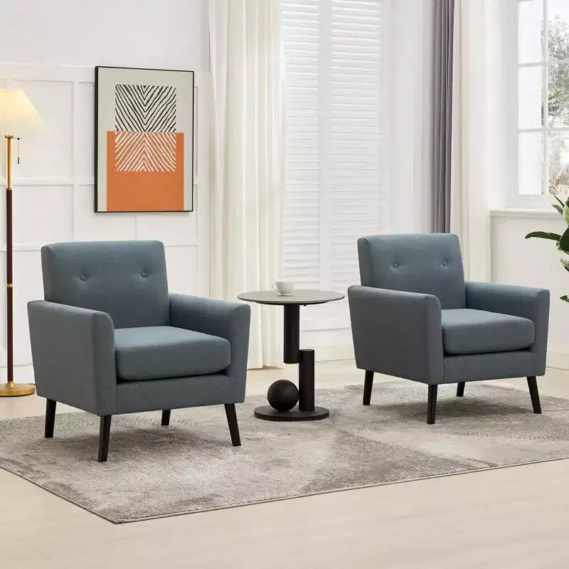 Poltrona di design, poltrona moderna con schienale a orecchioni per soggiorno, poltrona da lettura in tessuto di lino, comoda poltrona singola, cuscino ad alta resilienza