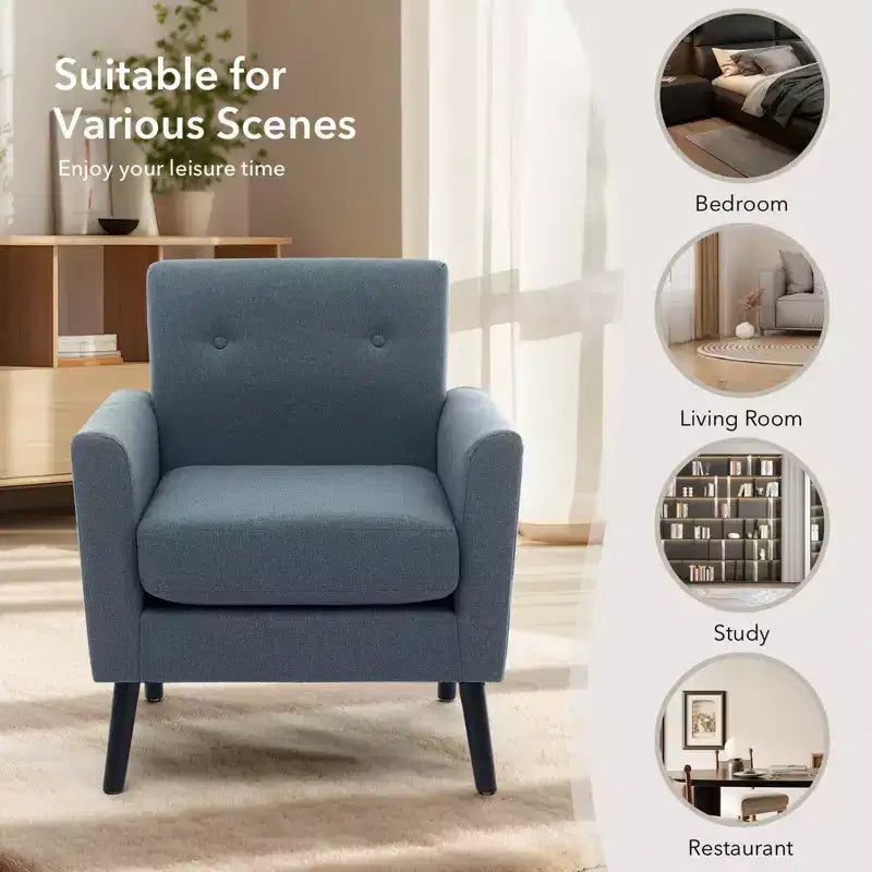 Poltrona di design, poltrona moderna con schienale a orecchioni per soggiorno, poltrona da lettura in tessuto di lino, comoda poltrona singola, cuscino ad alta resilienza