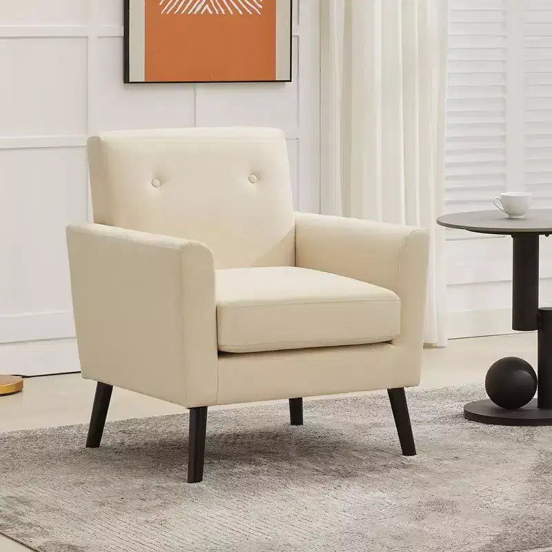Poltrona di design, poltrona moderna con schienale a orecchioni per soggiorno, poltrona da lettura in tessuto di lino, comoda poltrona singola, cuscino ad alta resilienza