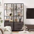Libreria a 3 ripiani, organizer per libri, libreria in legno con 2 cassetti, scaffale industriale da esposizione per ufficio, camera da letto, soggiorno, marrone