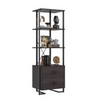Libreria a 3 ripiani, organizer per libri, libreria in legno con 2 cassetti, scaffale industriale da esposizione per ufficio, camera da letto, soggiorno, marrone