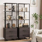 Libreria a 3 ripiani, organizer per libri, libreria in legno con 2 cassetti, scaffale industriale da esposizione per ufficio, camera da letto, soggiorno, marrone