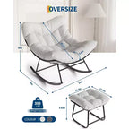 Sedia a sdraio oversize con poggiapiedi, poltrona a dondolo Papasan da esterno con pouf e robusta struttura in metallo, dondolo a uovo in rattan per patio