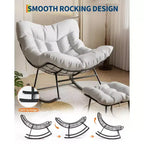 Sedia a sdraio oversize con poggiapiedi, poltrona a dondolo Papasan da esterno con pouf e robusta struttura in metallo, dondolo a uovo in rattan per patio