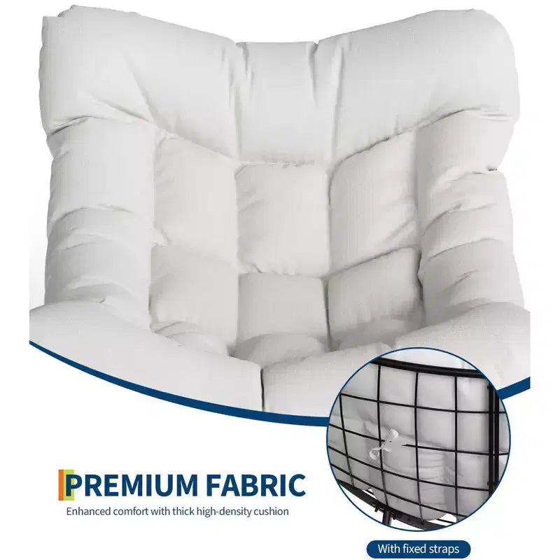 Sedia a sdraio oversize con poggiapiedi, poltrona a dondolo Papasan da esterno con pouf e robusta struttura in metallo, dondolo a uovo in rattan per patio