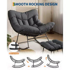 Sedia a sdraio oversize con poggiapiedi, poltrona a dondolo Papasan da esterno con pouf e robusta struttura in metallo, dondolo a uovo in rattan per patio