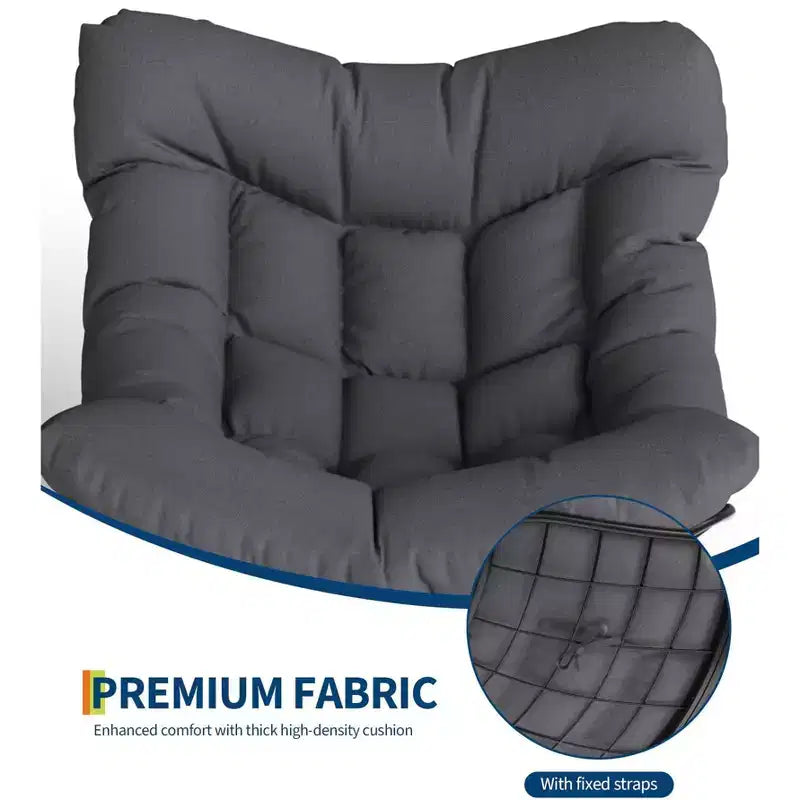 Sedia a sdraio oversize con poggiapiedi, poltrona a dondolo Papasan da esterno con pouf e robusta struttura in metallo, dondolo a uovo in rattan per patio