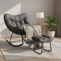Oversized Lounge Chair with Footrest, Outdoor Papasan Rocking Chair with Ottoman and Sturdy Metal Frame, Patio Rattan Egg Rocker